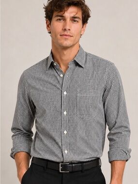 Nicole Miller-  Men’s Black White Gingham Button Down - Slim Fit - Size Medium